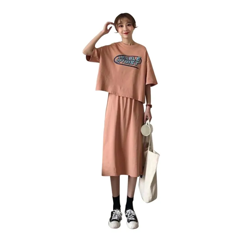 

women two piece outfits New Style Slim festival clothing Fit Letter Printed Elbow Sleeve Solid Color Dresses Sets