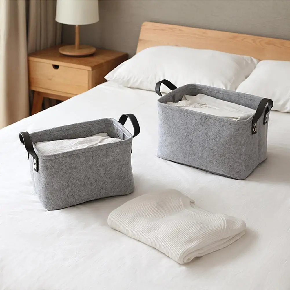 

Felt Toy Book Storage Box With Handle Clothes Storage Basket Closet Organizer Household Sundries Sorting Box