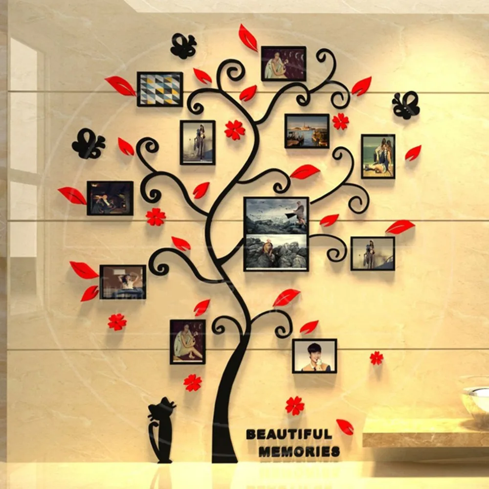Акриловая 3D фоторамка дерево украшение комнаты фоторамка Съемная DIY Искусство Декор стены стикеры на обои-дерево два размера Прямая поставка