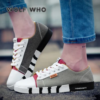 

WOLF WHO Fashion Men Denim Canvas Shoes Male Flats Casual Shoes Trendy Man Sneakers Lace up Student Shoes Zapatos Hombre X-059
