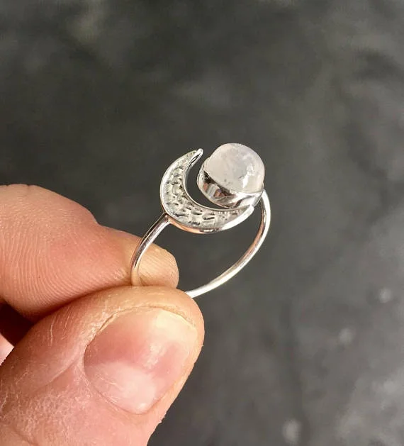 Модные серебряные женские кольца Белый Лунный камень солнце и луна Ювелирные