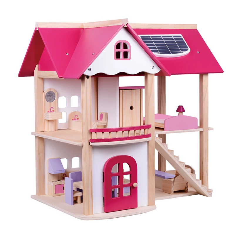 pink wooden dolls house