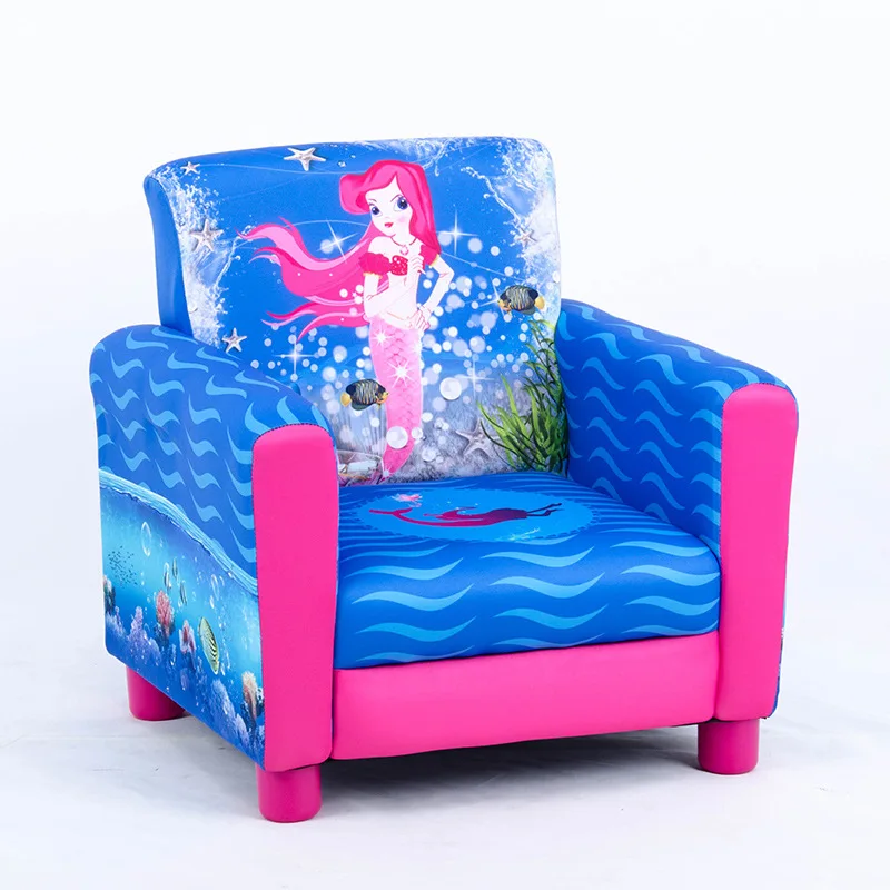 

Fine Environmental Leather Couch Children Seat Chair Mermaid Printed Cartoon Single Sofa For 1-7yrs Bearing 50kg Girl's Gift