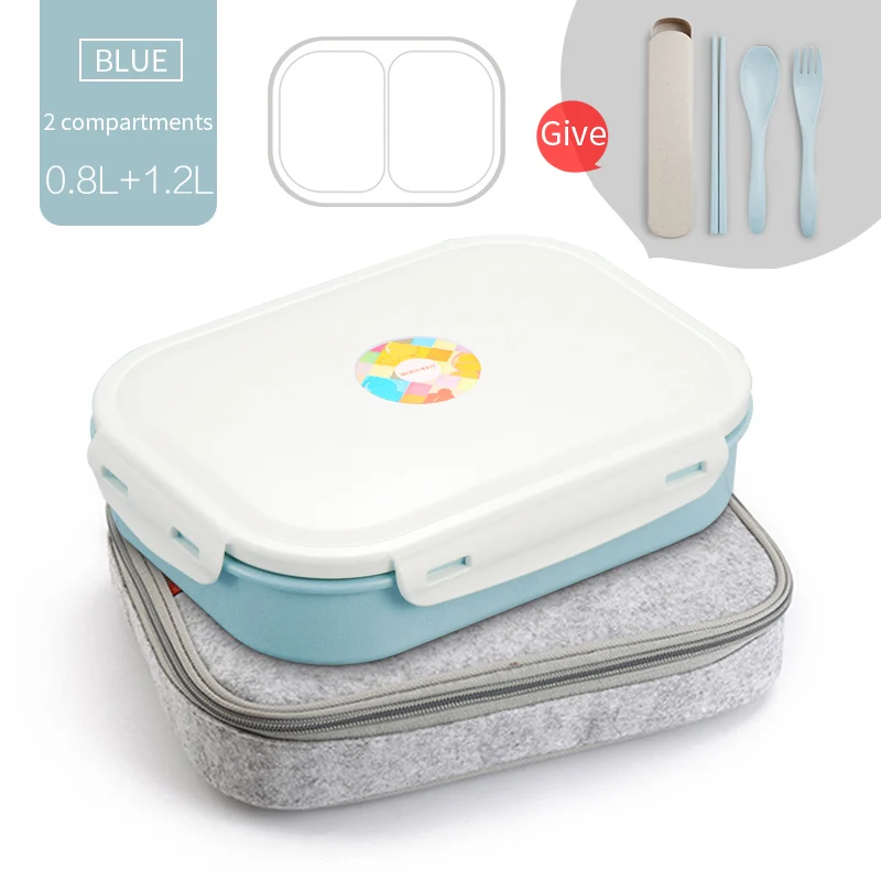Blue 2 Compart Set WORTHBUY 304 Нержавеющая сталь японский контейнер для завтрака с отделениями коробка бэнто для микроволновой печи для детей школьные контейнер для еды - Цвет: Blue 2 Compart Set