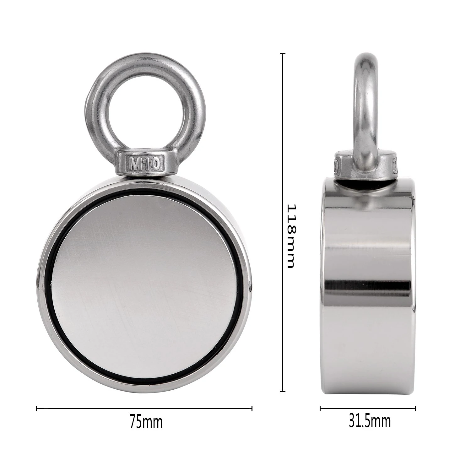 Double Side Round Neodymium Fishing Magnet, 420kg Combined Pulling Force Super Strong Neodymium Magnet With Eyebolt For Magnet F Double Side Round Neodymium Fishing Magnet, 420kg Combined Pulling Force Super Strong Neodymium Magnet With Eyebolt For Magnet F