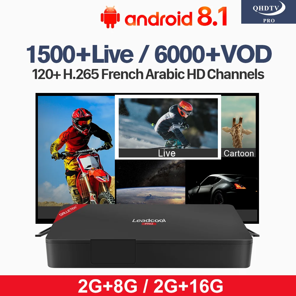 

Subscription Arabic IPTV Leadcool Pro Android 8.1 RK3229 Algeria Tunisia H.265 Decoder IPTV 1 Year QHDTV Pro 2G+8G 2G+16G Box