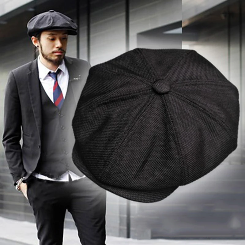 

Casquette Four Seasons Cotton And Linen Black Men's Newsboy Hat Male Beret Men And Women Retro England Visor Big Head Cap BLM20