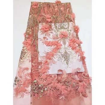 

New fashion 3d flower French lace cloth evening dress net lace fabric for making dress HNZ261(5yards/lot)