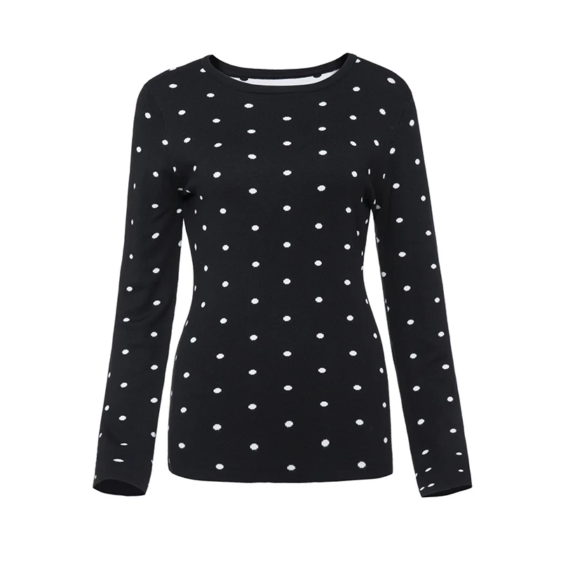 Kinikiss Women Polka Dot Vintage Sweaters Shirt O Neck Long Sleeve Pullovers Spring Fashion Elegant Lady Slim Knitted Sweater