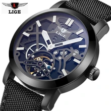 New Men’s Sports Watch LIGE Luxury Brand Watches Automatic Mechanical Watch Men’s Military Machine Idle Skeleton Casual Watch