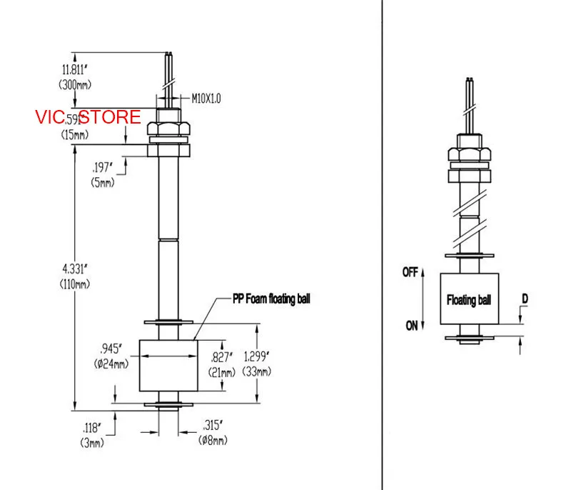 VC10110-P переключатель уровня воды Датчик уровня жидкости пластиковый поплавок пластмассовый уровень сенсор s