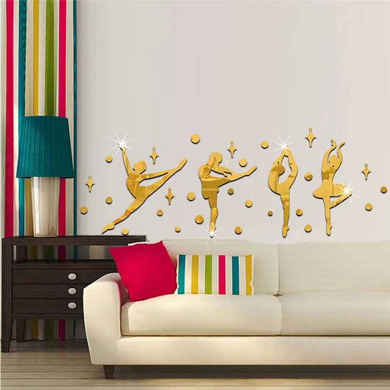 

3D Acrylic Mirror Surface Wall Sticker Ballet Dance Girls Design for Dance Rroom Kindergarten Wall Decoration Wall Art Paper