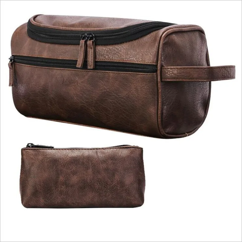 

2 pc Leather Zipper Cosmetic Bag Women Simple Travel Beauty Case Portable Wash Makeup Bag Make Up Organizer Holder dropshipping