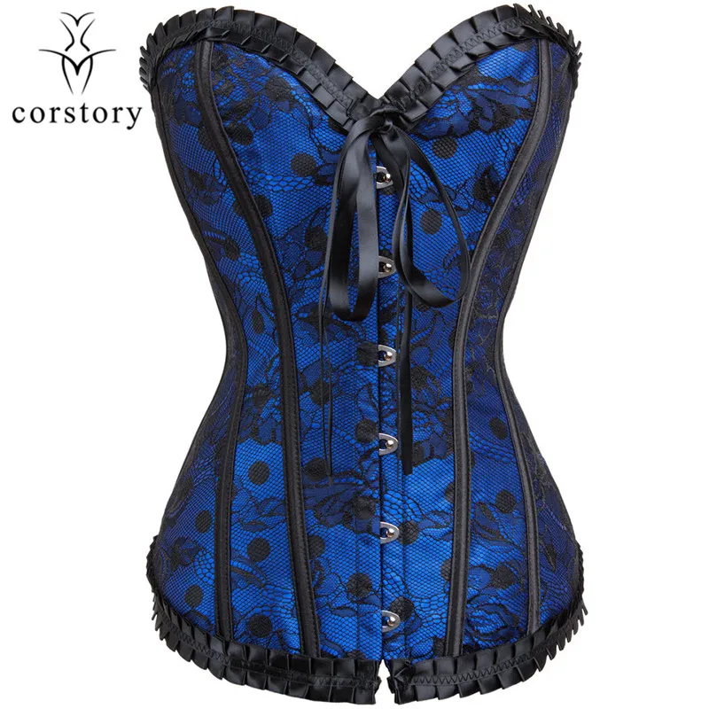Buy Corstory Blue Floral Lace Overlay Polka Dot