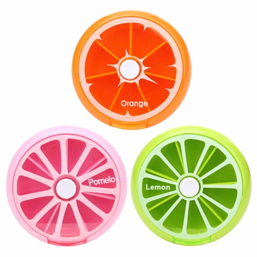 

Outdoor Travel Pill Case Portable 7-Day Rotating Weekly Medicine Box Dispenser Cute Candy Color Storage Container Round