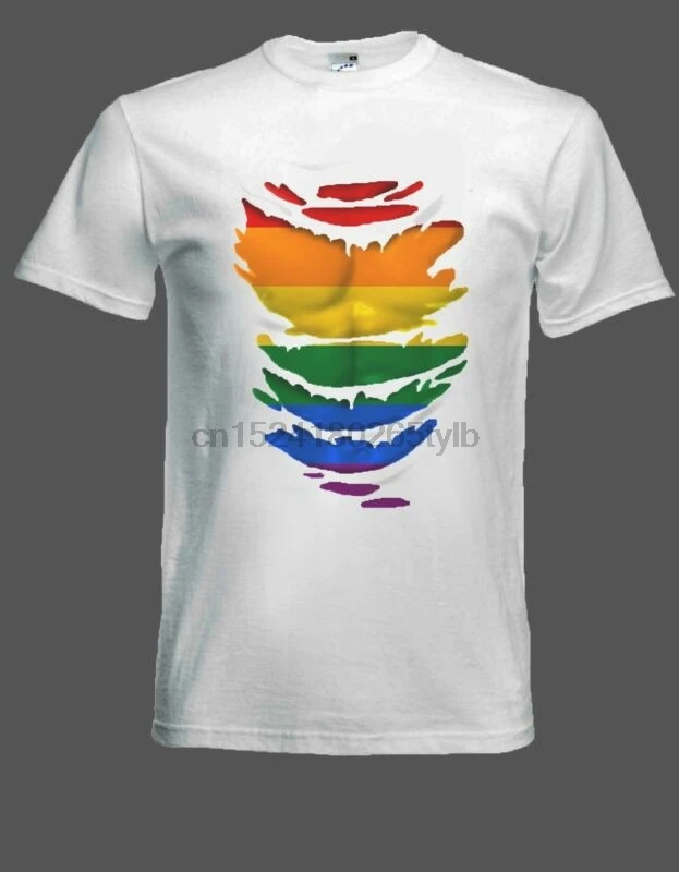 

Gay Pride Rainbow T-Shirt Fancy Dress Stag Party 6 Abs Muscles - Size S to XXXL