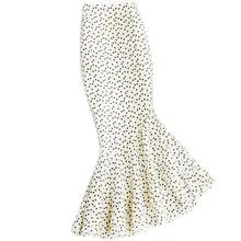 Шифоновая юбка в горошек женская летняя ассиметричный, с высокой талией пакет бедра Офисная Леди русалка юбка-годе плюс размер 4XL