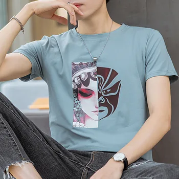 

Nice Chinese Style Men Cotton Short Sleeve T Shirt Man Vogue Tops Opera Facebook Print Tees Male Casual T-Shirts Plus Size 6XL