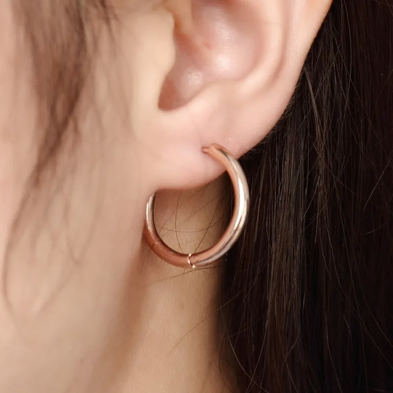 Meaeguet Trendy silver color Rose Gold Black Tone Stainless Steel Hoop Earrings Round Loop Earring For Women 25mm/20mm/11mm 6