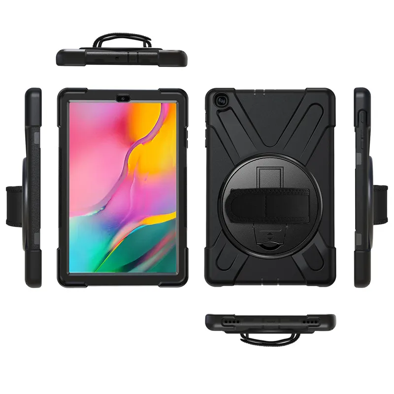 

For Samsung Galaxy Tab A 10.1 case 2019 T515 T510 360 Degree Rotating silicon safe Protective cover with shoulder hand strap