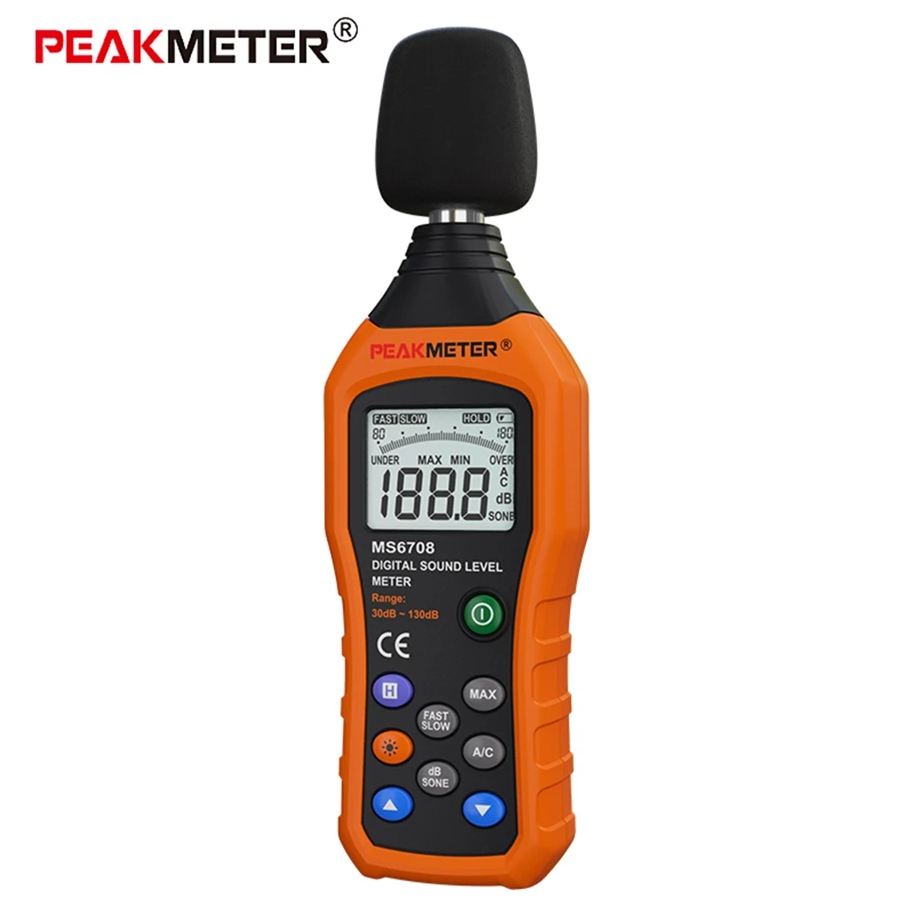 

PEAKMETER MS6708 Digital Sound Level Meter 30dB-130dB Handheld LCD Noise Tester DB Decibel Level Meter