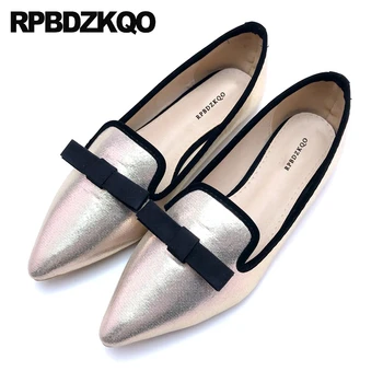 

2019 bow pointed toe dress women flats shoes with little cute bowtie slip on gold chinese party korean fitness designer loafers
