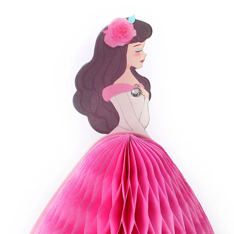  2pcs Hot Pink Princess 3D Three Dimensional Greeting Paper Creative Honeycomb Inviting Cards Weddin - 32856627602