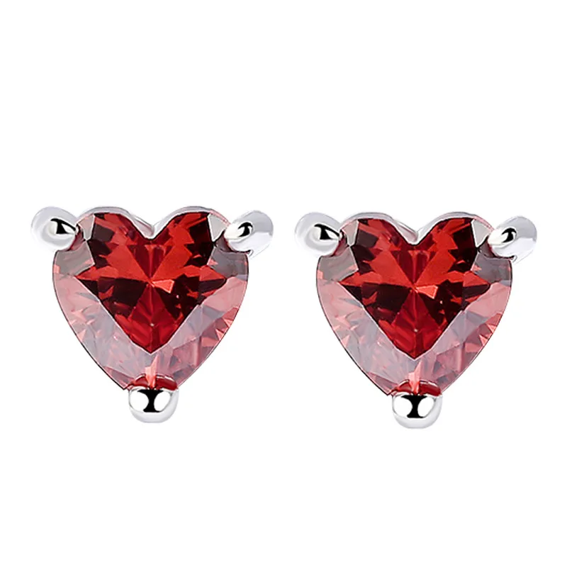 

Genuine 925 sterling silver earring studs Small Jewelry Claw Insert love Heart-shaped Garnet earrings stud for women Wholesale