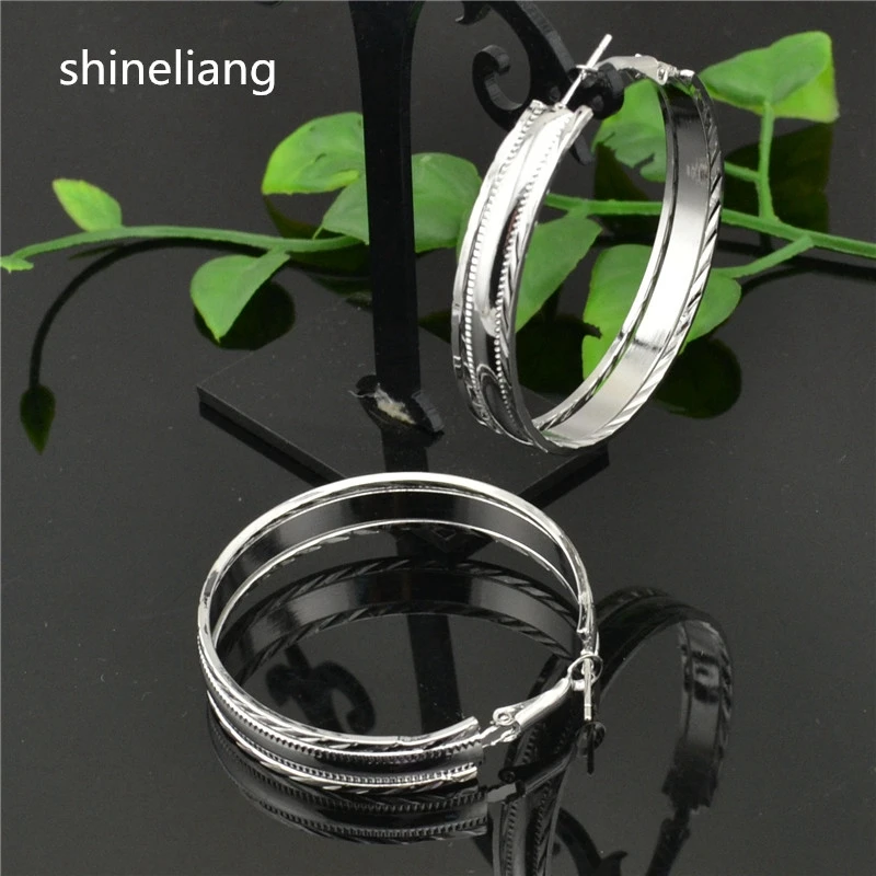 

Shineliang Big circle Hoop Earrings for women Fashion Female Jewellery brand Wide plate silver rings ear de boucles d'oreilles