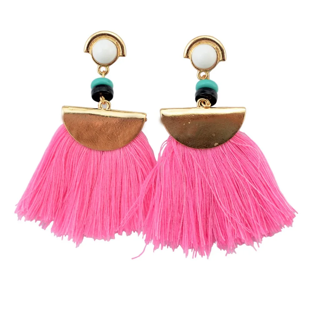 2017 Bohemian Long Tassel Dangle Earrings For Women Pink Fringe