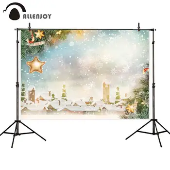 

Allenjoy background photophone winter snow house Christmas tree decoration snowflake cartoon cute kinder sky photo backdrops