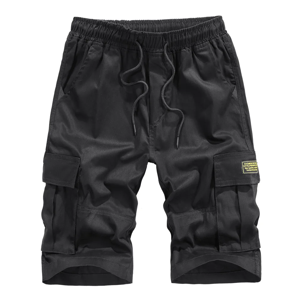 Мужские шорты-карго размера плюс в стиле милитари, уличная одежда, однотонные мужские шорты, мужские повседневные шорты на завязках, летние мужские шорты