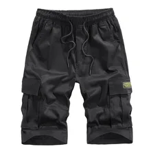 Мужские шорты-карго размера плюс в стиле милитари, уличная одежда, однотонные мужские шорты, мужские повседневные шорты на завязках, летние мужские шорты