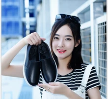 women Genuine Leather loafers breathable flat single shoe Slip-On leisure leather white shoes