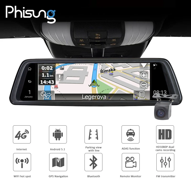 V9 10 &quotFull Touch IPS 4G Android зеркало GPS FHD 1080P двойной объектив Автомобильный