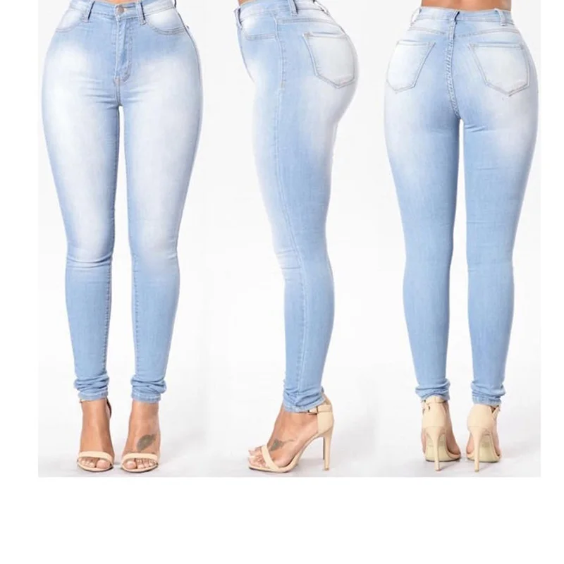 Solid Skinny Jeans Woman High Waist Vintage Denim Pants Plus Size Push Up Trousers Bodycon Slim Pencil Pants