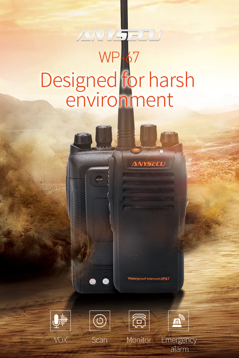 Anysecu Walkie Talkie WP-67 IP67 водонепроницаемое радио UHF 400-470MHz двухстороннее радио с батареей 2800mAh Ham Radio