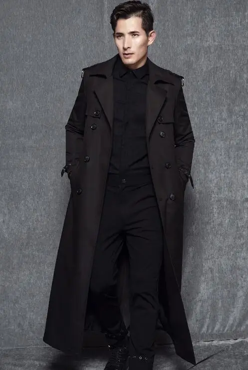 Men's Lapel Collar Double breasted Over Knee Maxi Long Trench Coat
