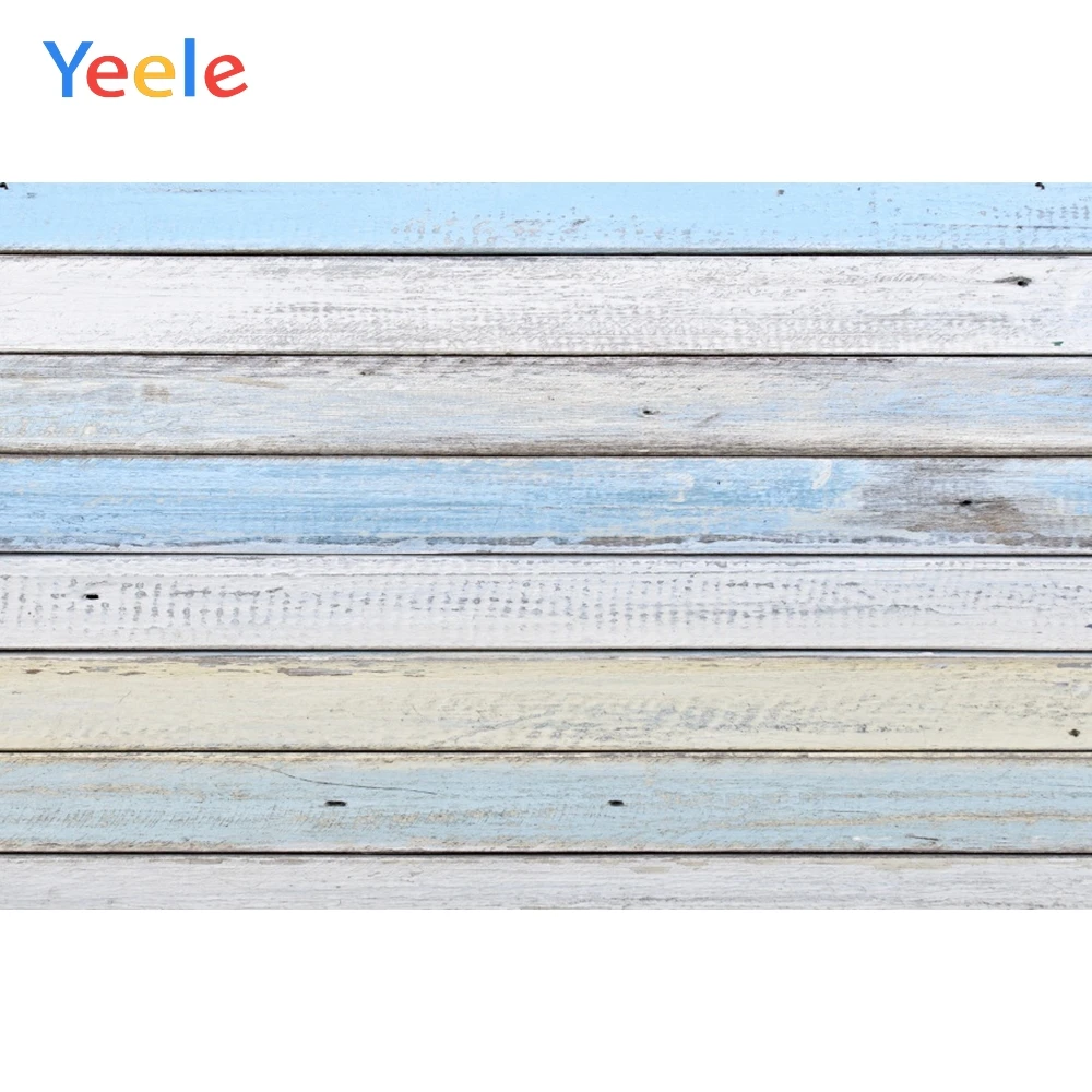 

Yeele Light Blue Wooden Board Portrait Old Birthday Photography Background Customized Photographic Backdrops for Photo Studio