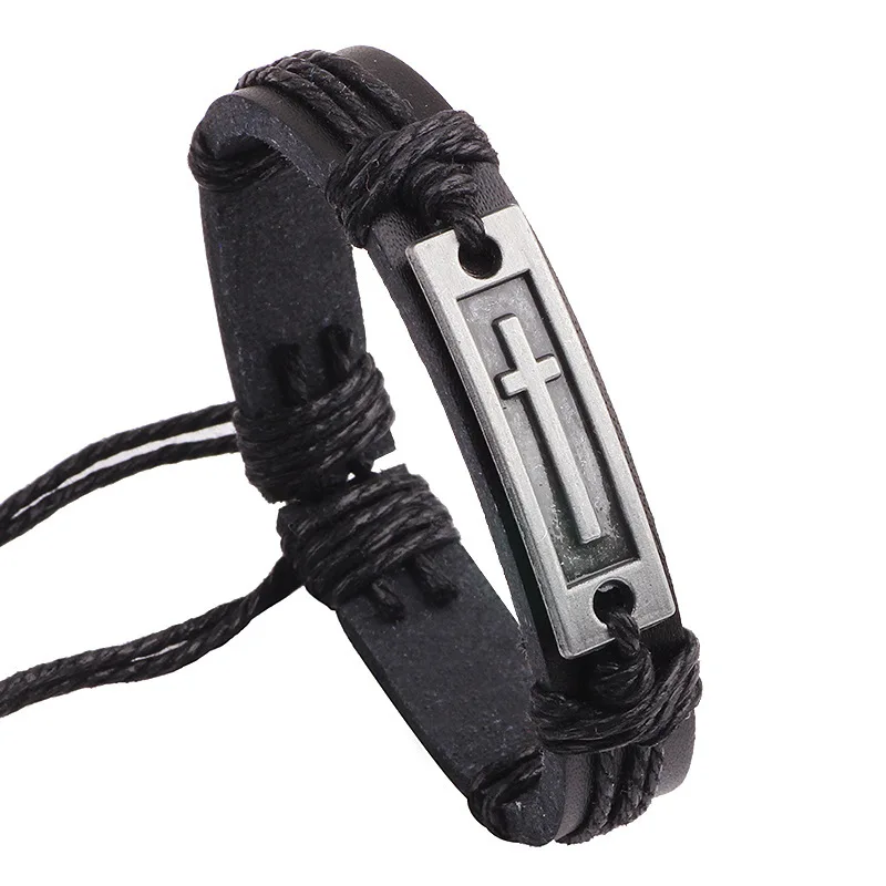 

Kirykle Brown Black Cross Leather Bracelet For Men Women Jesus Christian Religious Vintage Jewelry Bracelets & Bangles Hot Sell