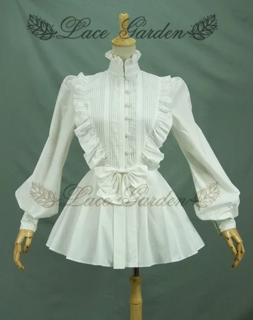 Весенние женские белые топы, винтажные викторианские гофрированные плиссированные рубашки с рукавом-фонариком, женская готическая блузка, костюм Лолиты