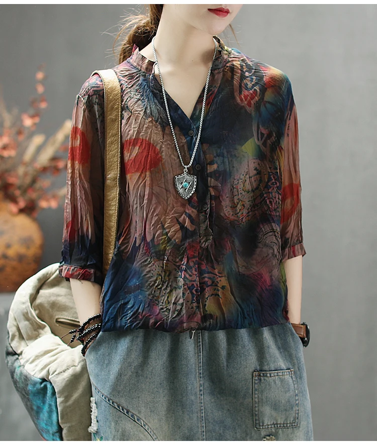 silk blouses Max LuLu Summer Korean Fashion Ladies Linen Tops And Blouses Womens Printed V Neck Chiffon Shirts Casual Vintage Cotton Clothes womens blouses