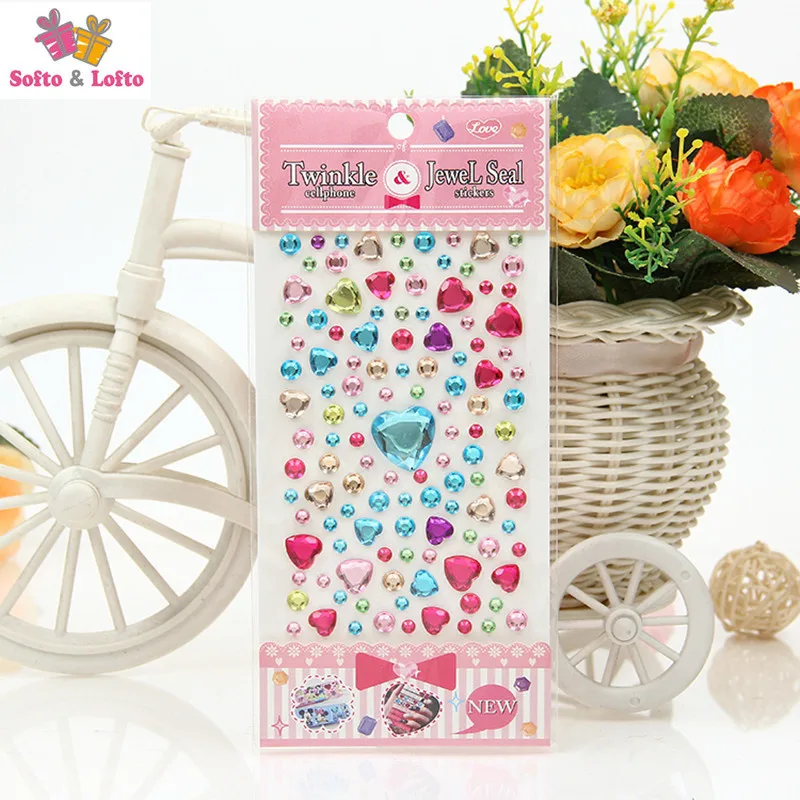 NEW 2sheets shining colorful diamond stickers 3D stickers toy party favor cellphone girls gift children education