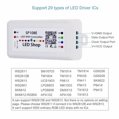 SP108E WS2812B WS2811 WS2801 СВЕТОДИОДНЫЙ WiFi контроллер управления, iOS Android App беспроводной пульт дистанционного управления DC5V~ 24 В SP108E для SK6812 SK6812-RGBW