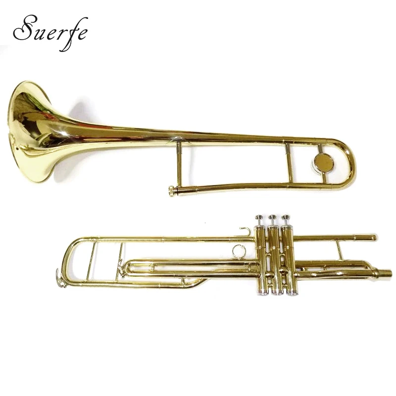 C Key Piston Trombone Brass Trombon Silver Lacquer Finish with Case and