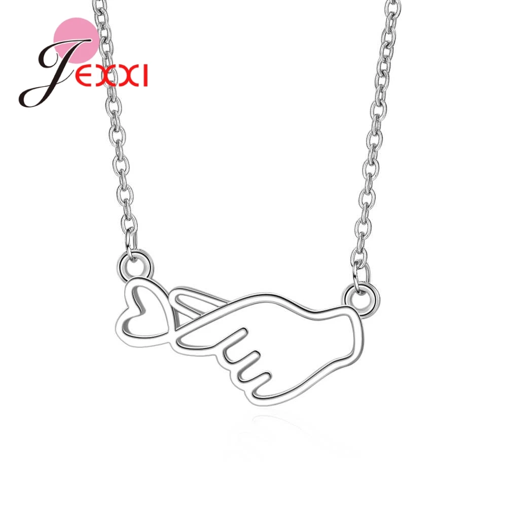 

JEXXI New Design Top Quality Heart Love Gesture Pendant Necklace 925 Sterling Silver For Women Girl Fashion Jewelry Gift