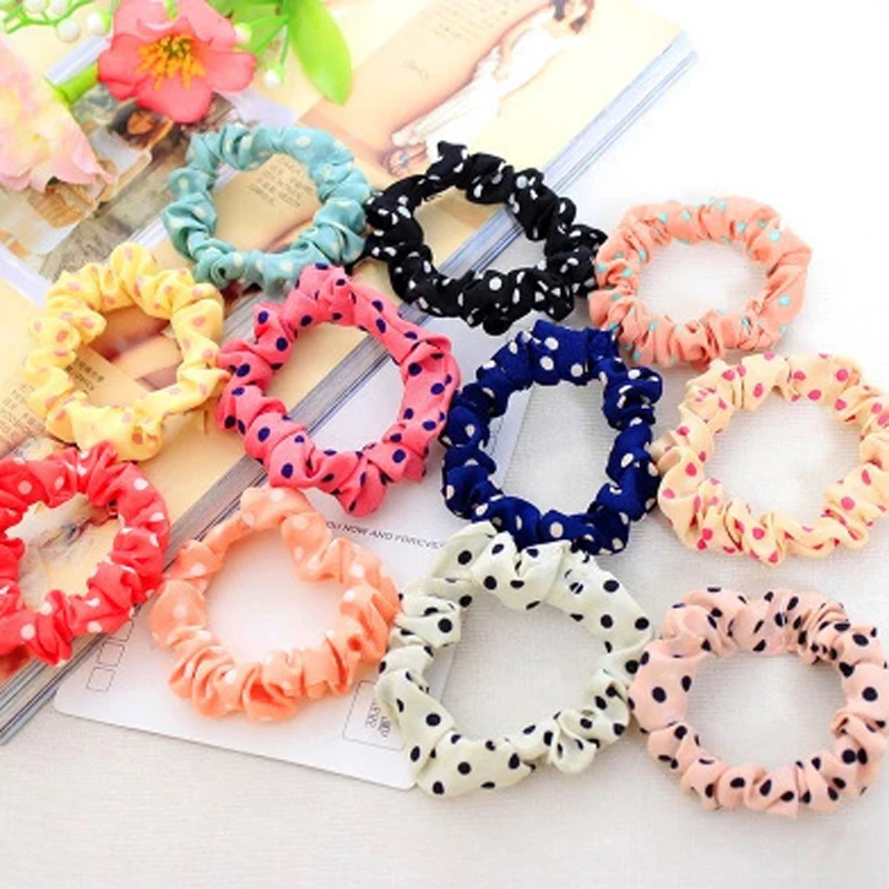 

10Pcs Dot Print Elastic Hair Rope Hair Holder Hairdressing Stylists Girls Accessories For Hair Rubber Elastic Ring For Braids