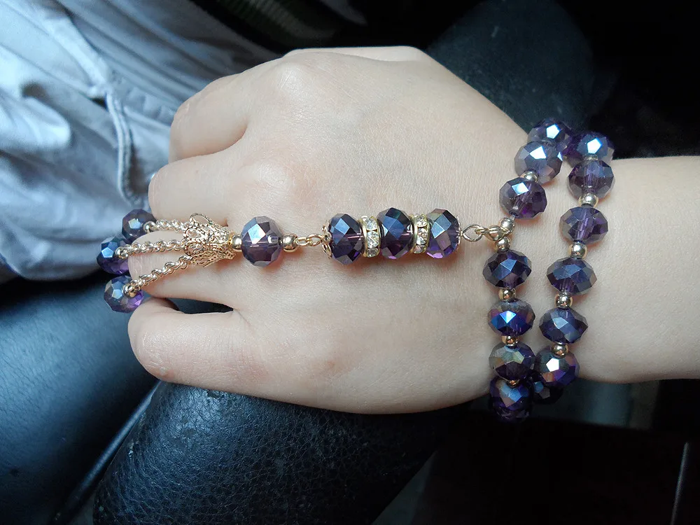 Стиль мусульманский четки 2 слоя кристалл браслет, новая модель фиолетовый мусульманский тасбих молитва бижутерия бисерный браслет хорошего качества