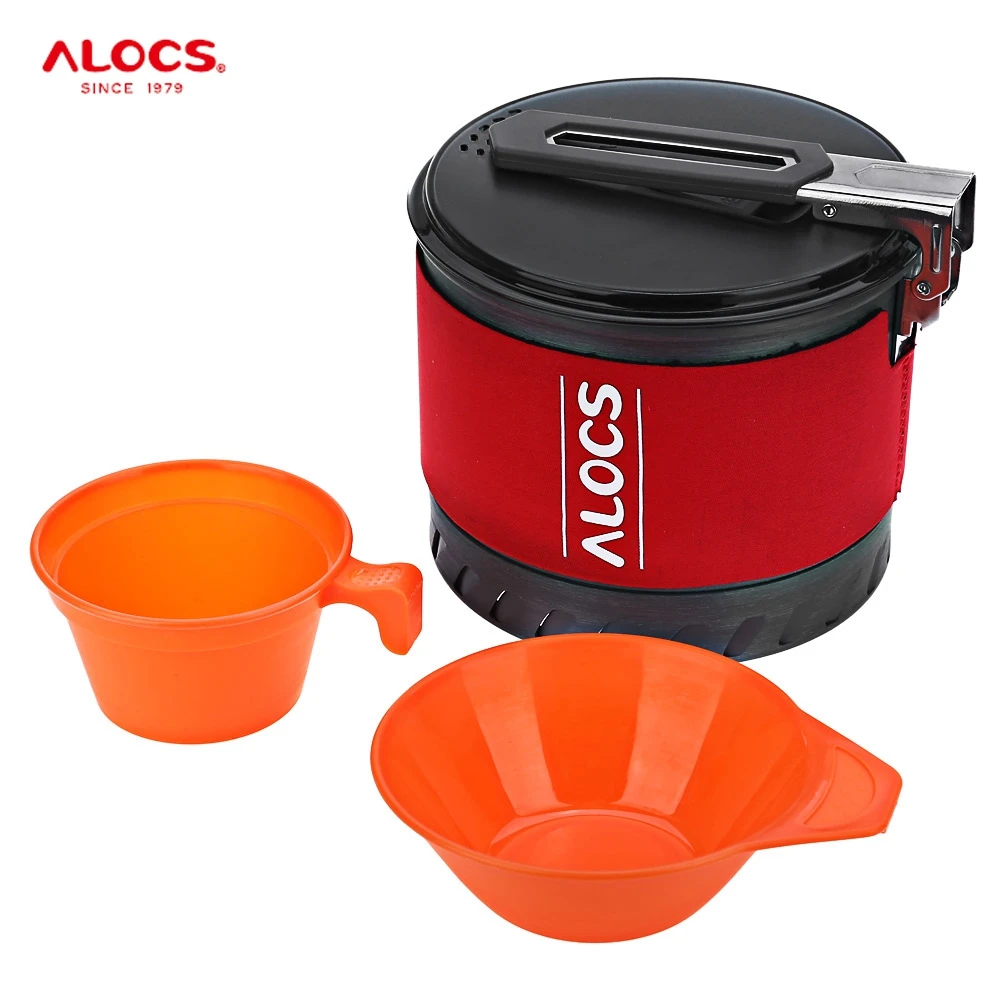 

ALOCS CW - S10 Outdoor Tablewares 1.3L Camping Pot With Folding Handle Heat Exchange New Arrival Camping Cookware With Bowl Cup
