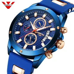 NIBOSI хронограф Для мужчин спорт кварцевые мужские часы, наручные часы Лидирующий бренд роскошный силиконовый ремешок Повседневное